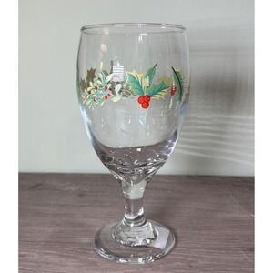 Greenbrier Intl Holly Berry Holiday Christmas Goblet Water Tea Wine Glass 7"